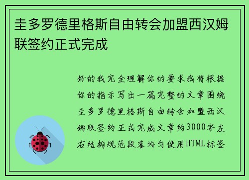 圭多罗德里格斯自由转会加盟西汉姆联签约正式完成